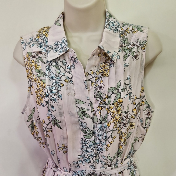 Nanette Lepore Pink/Green Multi-Color Floral Pleated Sleeveless Dress,Size 10 - Picture 15 of 16